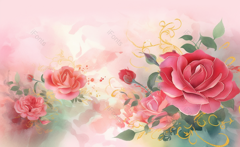 水彩风玫瑰花花卉植物情人节520背景图,插画/手绘图,插画/手绘图库,插画/手绘图下载,插画/手绘